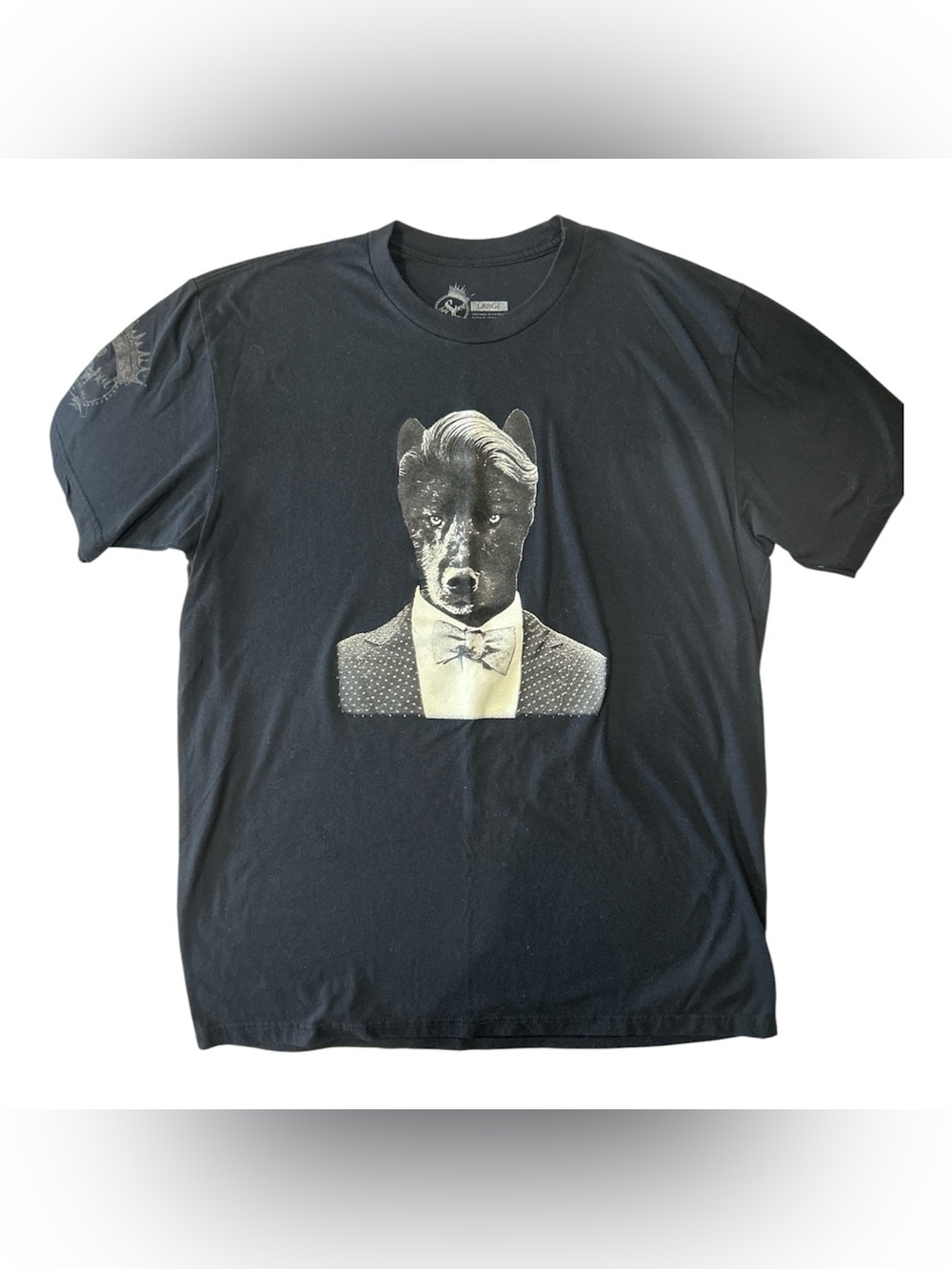 The Spot Barbershop Black Graphic T-Shirt with Dapper Dog Print Sz L